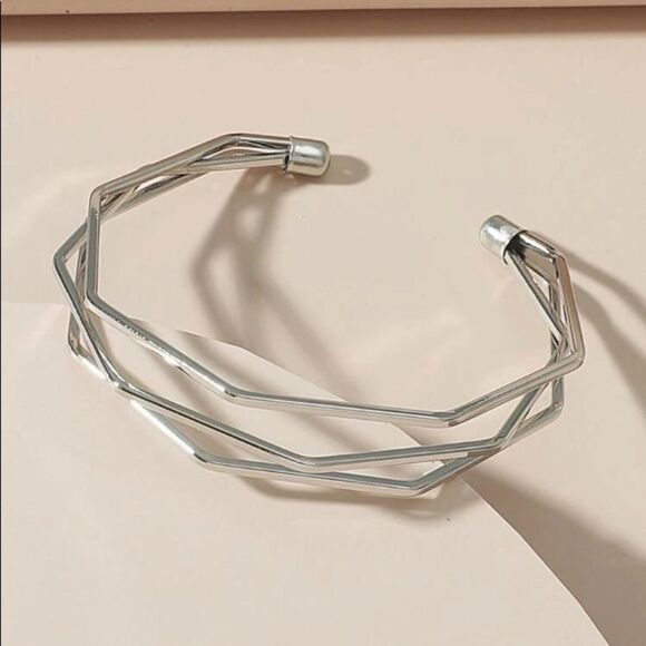 Silver Layered Cuff Bangle Bracelet - Picture 3 of 4